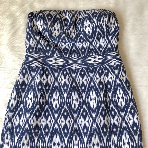 Banana Republic Ikat Blue White Strapless Dress 12 - Picture 4 of 13